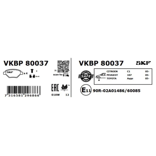 SKF Bremsbelagsatz, Scheibenbremse VKBP 80037