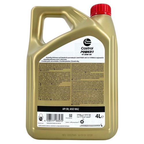 CASTROL Power 1 4T 20W-50 4 Liter Motor&ouml;l &Ouml;l Motorrad&ouml;l Motorbike 15F57A
