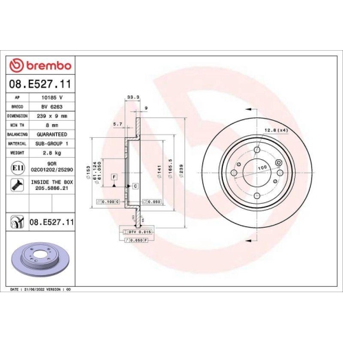 BREMBO Bremsscheibe PRIME LINE - UV Coated 08.E527.11
