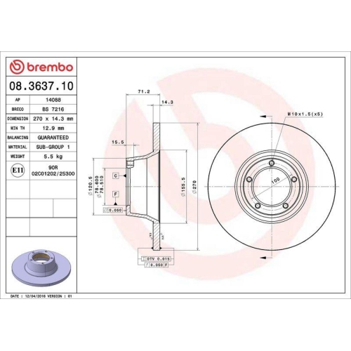 BREMBO Bremsscheibe PRIME LINE 08.3637.10