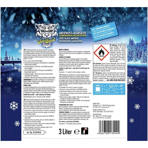 SONAX 01354410 Winterbeast Antifrost + Klarsicht bis -20°C 3L Frostschutzmittel