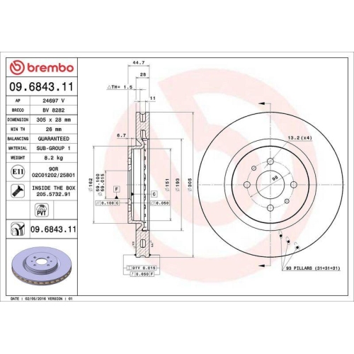 BREMBO Bremsscheibe PRIME LINE - UV Coated 09.6843.11