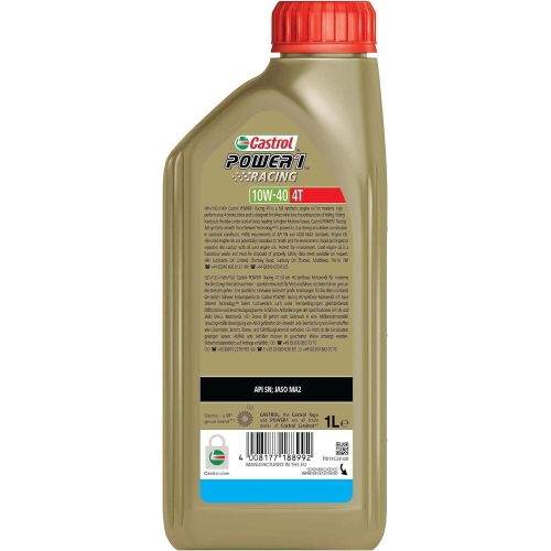 Castrol 10W40 Power 1 Racing Motoröl 10W-40 4T Motorradöl Öl MA-2 API SN 1 Liter