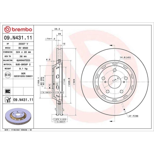 BREMBO Bremsscheibe PRIME LINE - UV Coated 09.N431.11