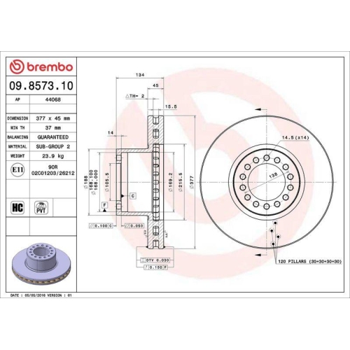 BREMBO Bremsscheibe PRIME LINE 09.8573.10