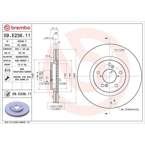 BREMBO Bremsscheibe PRIME LINE - UV Coated 09.E236.11