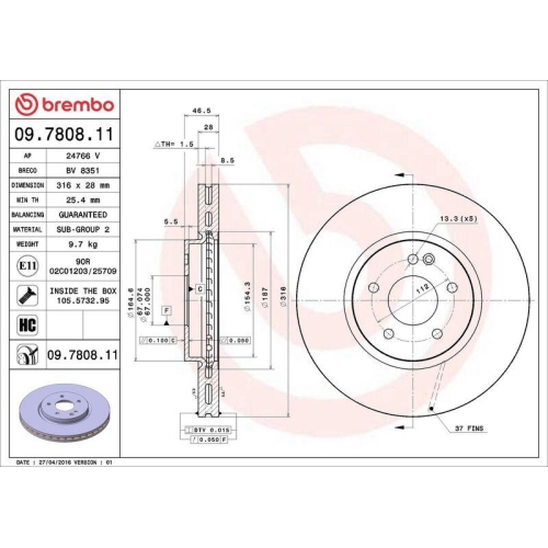 BREMBO Bremsscheibe PRIME LINE - UV Coated 09.7808.11