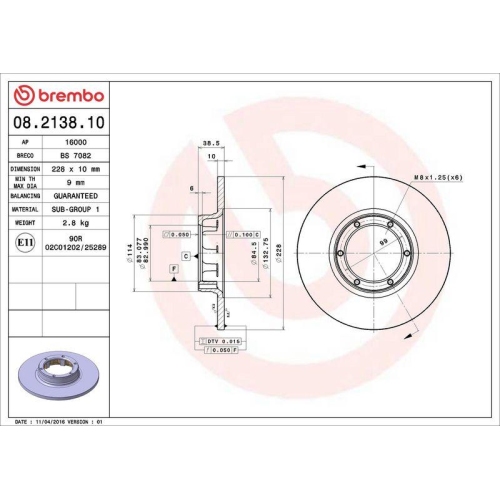 BREMBO Bremsscheibe PRIME LINE 08.2138.10
