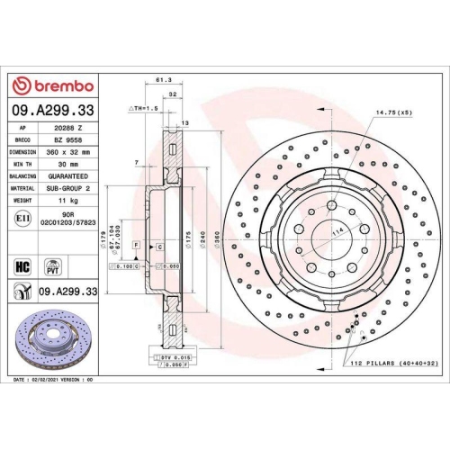 BREMBO Bremsscheibe PRIME LINE - Dual Cast 09.A299.33