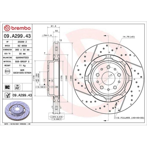 BREMBO Bremsscheibe PRIME LINE - Dual Cast 09.A299.43