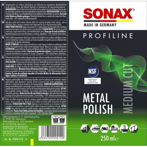 SONAX PROFILINE METAL POLISH, CHROMPOLITUR 250ML 02041410
