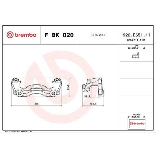BREMBO Bremssattelhaltersatz PRIME LINE F BK 020