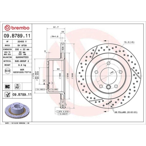 BREMBO Bremsscheibe PRIME LINE - UV Coated 09.B789.11
