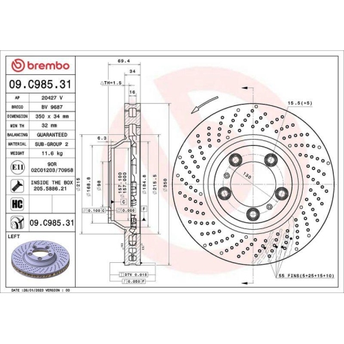 BREMBO Bremsscheibe PRIME LINE - UV Coated 09.C985.31
