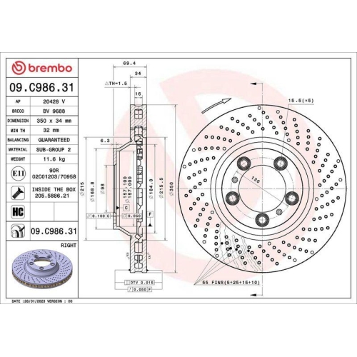 BREMBO Bremsscheibe PRIME LINE - UV Coated 09.C986.31