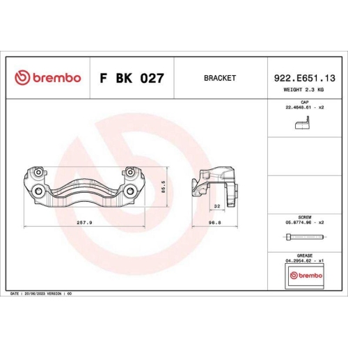 BREMBO Bremssattelhaltersatz PRIME LINE F BK 027