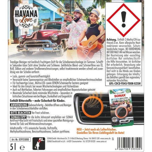 SONAX 5 Liter Scheibenreiniger Havana Love Scheibenklar gebrauchsfertig 03935000