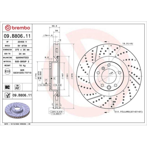 BREMBO Bremsscheibe PRIME LINE - UV Coated 09.B806.11