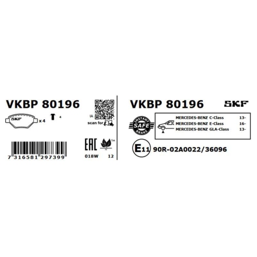 SKF Bremsbelagsatz, Scheibenbremse VKBP 80196