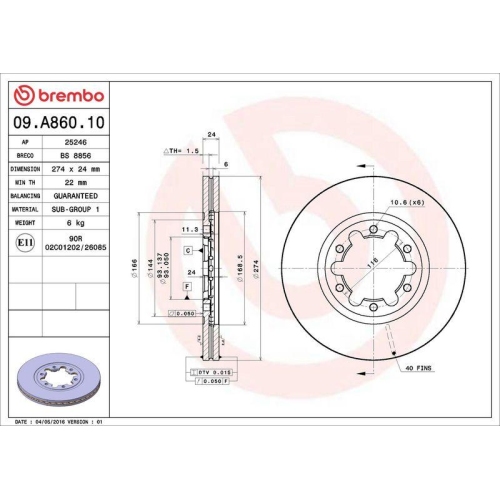 BREMBO Bremsscheibe PRIME LINE 09.A860.10