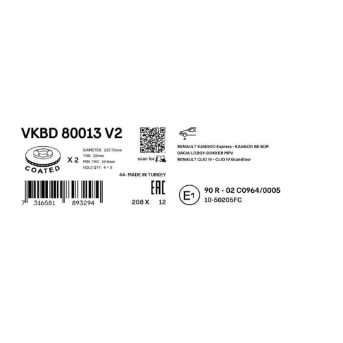 SKF Bremsscheibe VKBD 80013 V2