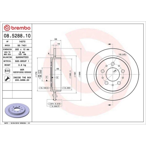 BREMBO Bremsscheibe PRIME LINE 08.5288.10