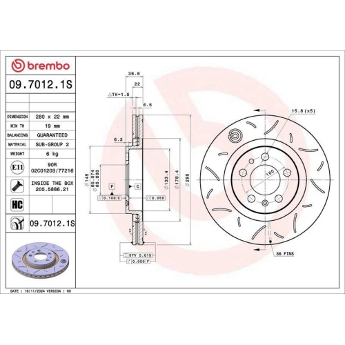 BREMBO Bremsscheibe 09.7012.1S