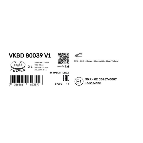 SKF Bremsscheibe VKBD 80039 V1