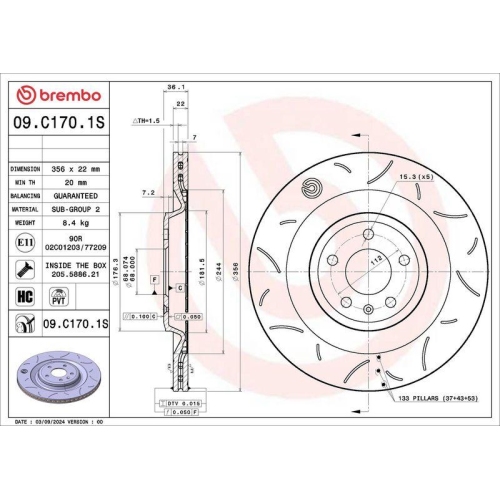 BREMBO Bremsscheibe 09.C170.1S