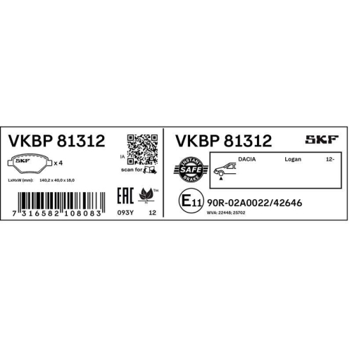 SKF Bremsbelagsatz, Scheibenbremse VKBP 81312