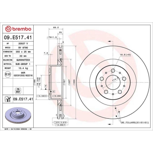 BREMBO Bremsscheibe PRIME LINE - UV Coated 09.E517.41