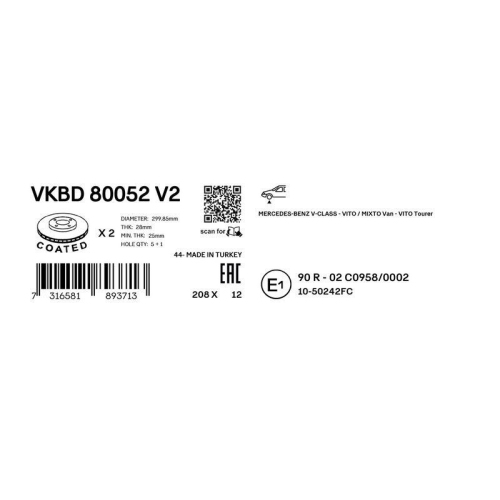 SKF Bremsscheibe VKBD 80052 V2