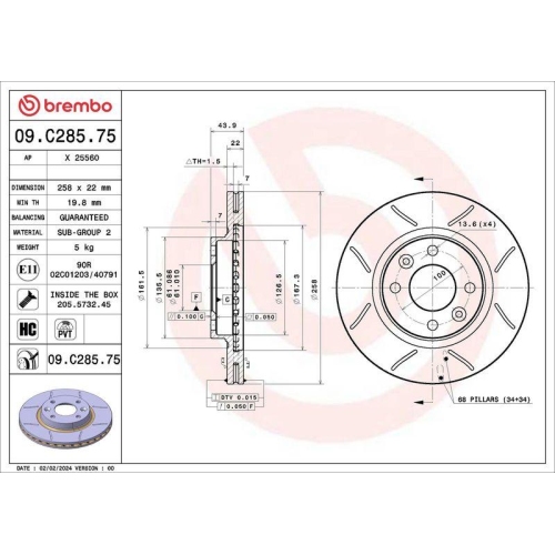 BREMBO Bremsscheibe XTRA LINE - Max 09.C285.75