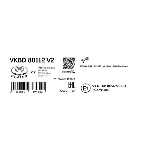 SKF Bremsscheibe VKBD 80112 V2