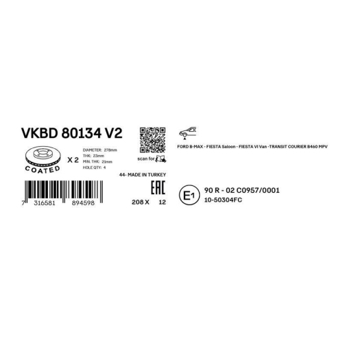 SKF Bremsscheibe VKBD 80134 V2