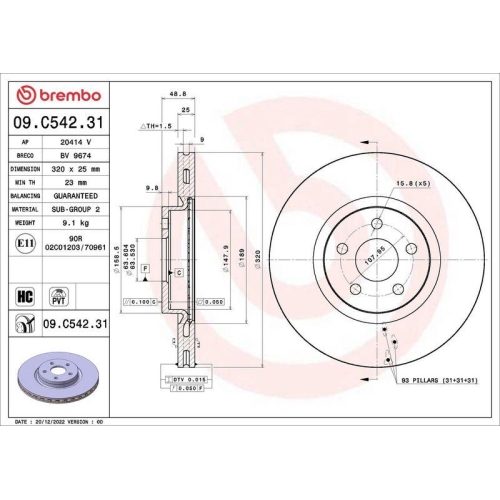 BREMBO Bremsscheibe PRIME LINE - UV Coated 09.C542.31