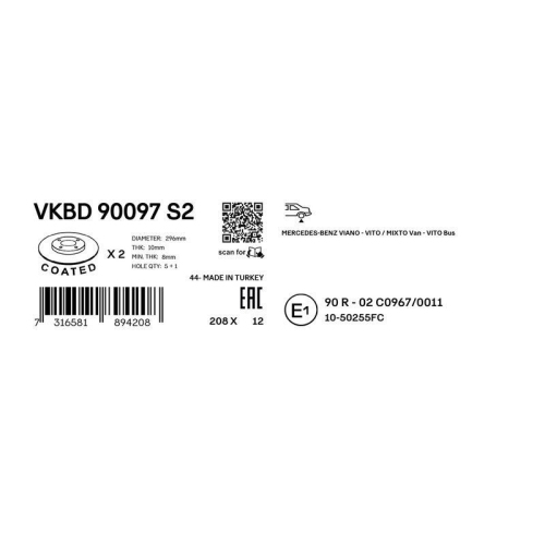 BremsscheibeSKF VKBD 90097 S2 passend für MERCEDES-BENZ