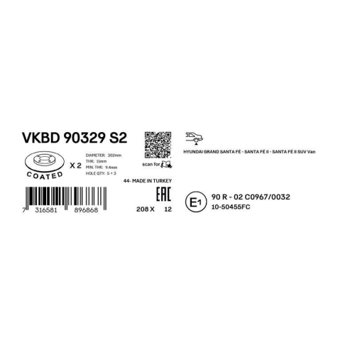 BremsscheibeSKF VKBD 90329 S2 passend f&uuml;r HYUNDAI