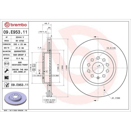BREMBO Bremsscheibe PRIME LINE - UV Coated 09.E953.11