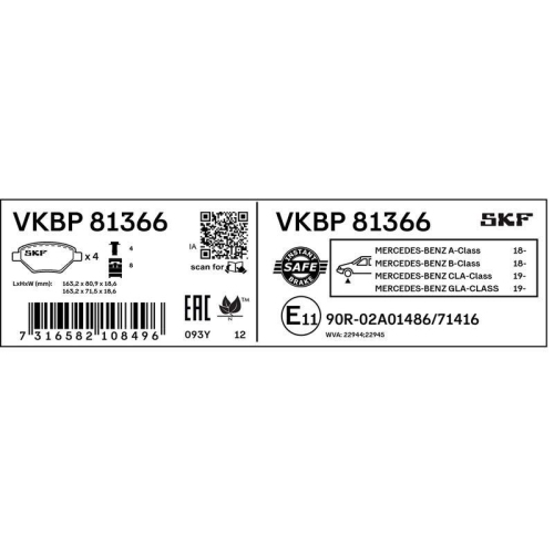 SKF Bremsbelagsatz, Scheibenbremse VKBP 81366