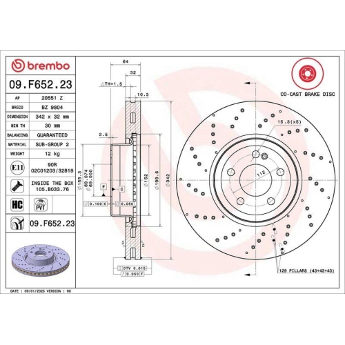 BREMBO Bremsscheibe PRIME LINE - Co-Cast 09.F652.23