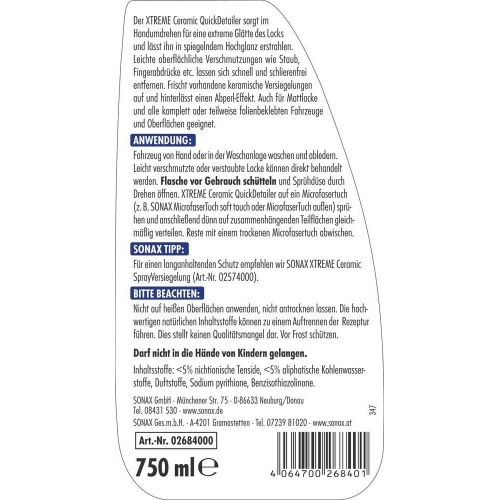 SONAX XTREME Ceramic Quick Detailer 750ml Hochglanz Keramik Lack Schutz 02684000