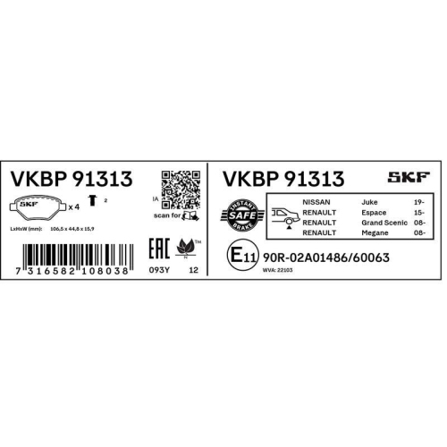 SKF Bremsbelagsatz, Scheibenbremse VKBP 91313