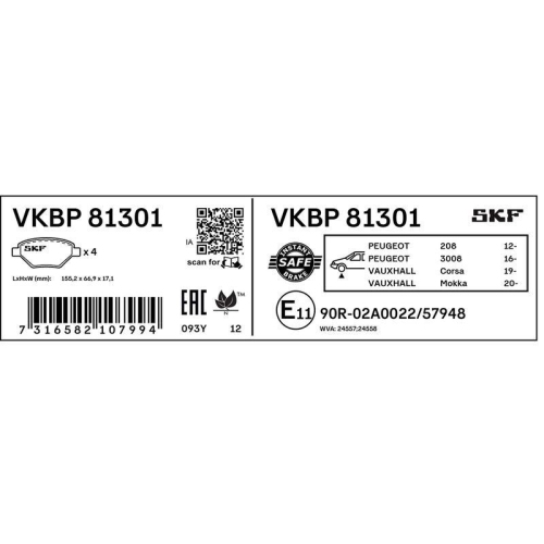 SKF Bremsbelagsatz, Scheibenbremse VKBP 81301