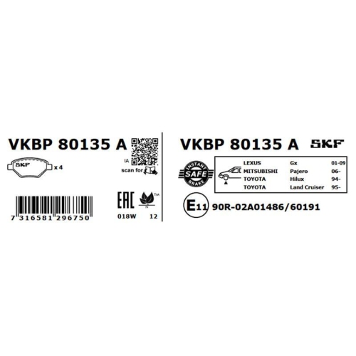 SKF Bremsbelagsatz, Scheibenbremse VKBP 80135 A