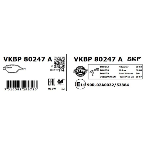 SKF Bremsbelagsatz, Scheibenbremse VKBP 80247 A