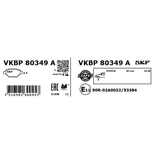 SKF Bremsbelagsatz, Scheibenbremse VKBP 80349 A