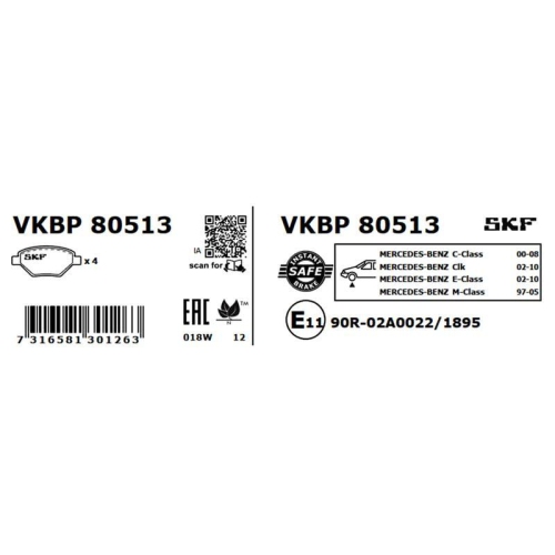 SKF Bremsbelagsatz, Scheibenbremse VKBP 80513