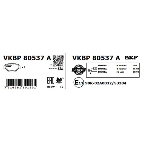 SKF Bremsbelagsatz, Scheibenbremse VKBP 80537 A