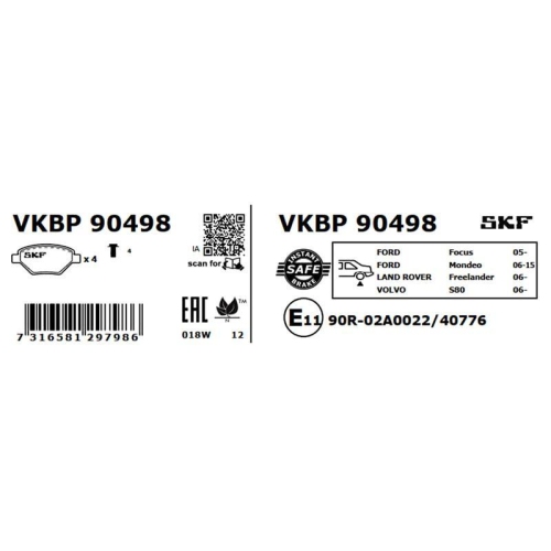 SKF Bremsbelagsatz, Scheibenbremse VKBP 90498